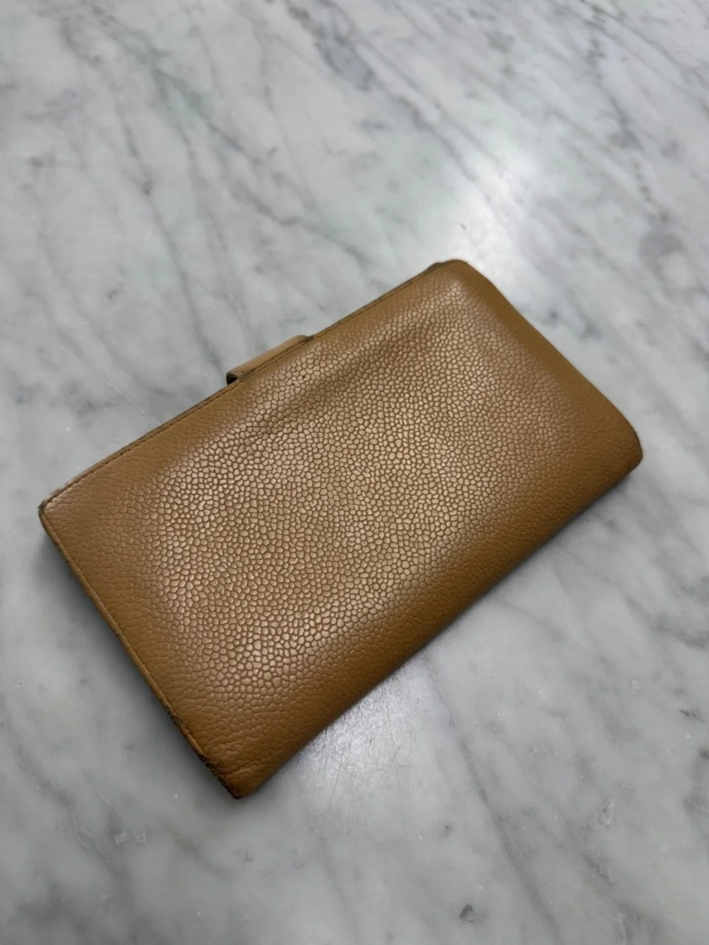 CHANEL Vintage Timeless Long Wallet in Beige Caviar Leather
